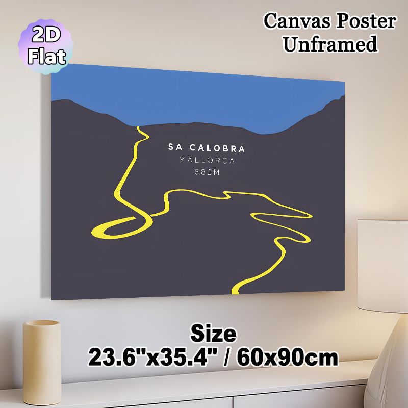 Sa Calobra Mountain Road Painting Poster, Minimalist Winding Yellow Road & Dark Mountain Silhouette Poster, Stylish Travel-themed Decor Ideal For Home_maomaolike.com