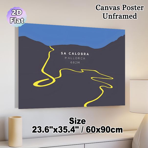 Sa Calobra Mountain Road Painting Poster, Minimalist Winding Yellow Road & Dark Mountain Silhouette Poster, Stylish Travel-themed Decor Ideal For Home_maomaolike.com