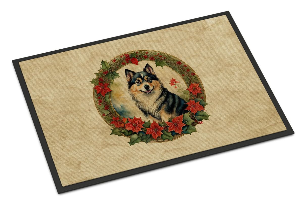 Finnish Lapphund Christmas Flowers Doormat Front Door Mat Indoor Outdoor Rugs For Entryway, Non Slip Washable Low Pile, 24H X 36W_maomaolike.com