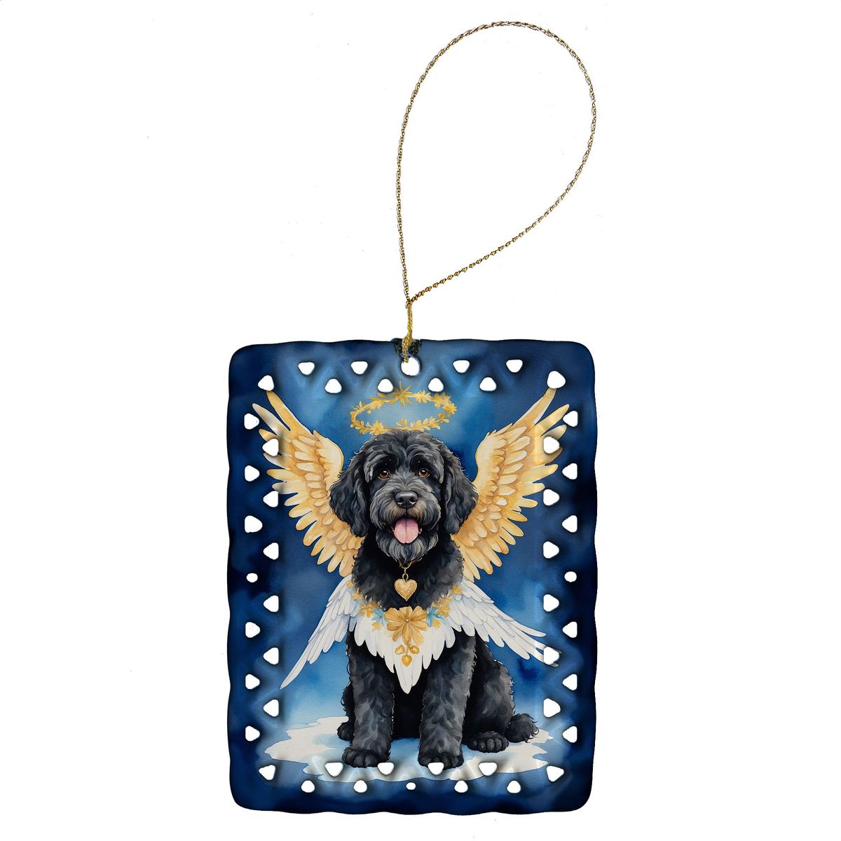 Portuguese Water Dog My Angel Porcelain Ornament Christmas Tree Hanging Decorations For Home Christmas Holiday, Rectangle, Gift, Multicolor_maomaolike.com