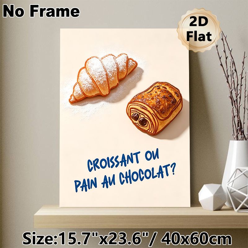 French Pastry Themed Painting Poster, Warm-toned Stylized Croissant & Pain Au Chocolat Poster, Appetizing Baked Goods Artwork, Suitable For Kitchen_maomaolike.com
