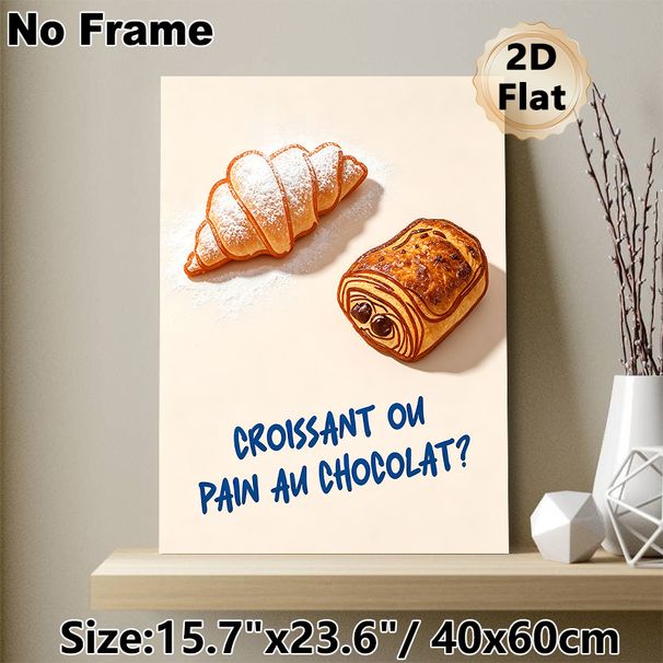 French Pastry Themed Painting Poster, Warm-toned Stylized Croissant & Pain Au Chocolat Poster, Appetizing Baked Goods Artwork, Suitable For Kitchen_maomaolike.com