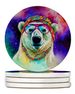 Hippie Animal Polar Bear Large Sandstone Coasters Pack Of 4 Absorbent Round Coasters Decor Gifts For Men Or Women, 4 In, Multicolor_maomaolike.com