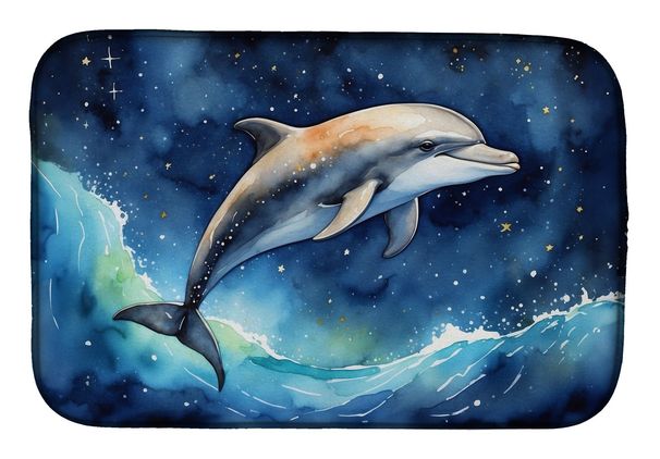 Dolphin In A Starry Sea Dish Drying Mat Absorbent Dish Drying Mat Pad For Kitchen Counter Dish Drainer Mat For Countertop, 14 X 21", Multicolor_maomaolike.com