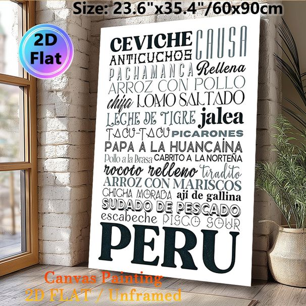 Peruvian Cuisine Typography Painting Poster, Stylish Monochromatic Text Art Poster, Showcases Classic Peruvian Dish Names, Ideal For Dining Rooms And_maomaolike.com