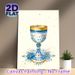 Chalice Themed Painting Poster, Exquisite Blue & Gold Vintage Patterned Chalice With Floral Accents Poster, Elegant Decorative Piece Ideal For Living_maomaolike.com