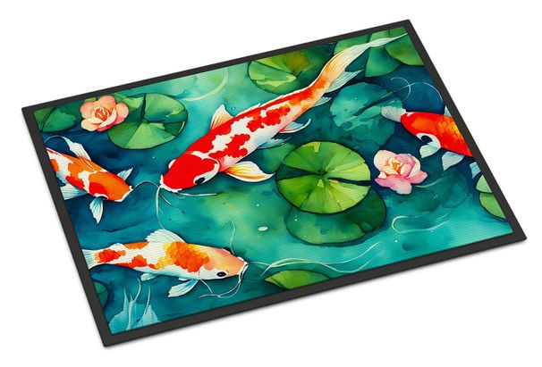 Koi Fish Doormat Front Door Mat Indoor Outdoor Rugs For Entryway, Non Slip Washable Low Pile, 24H X 36W_maomaolike.com