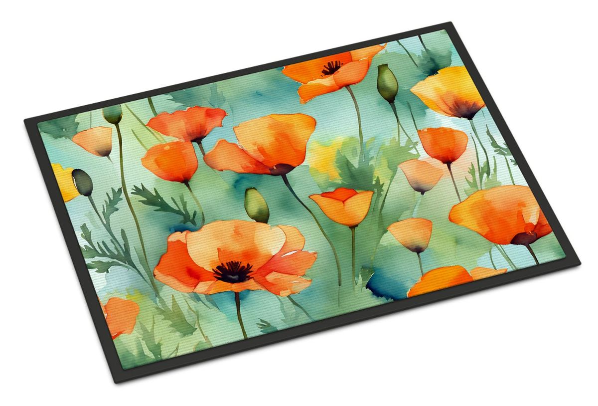 California California Poppies In Watercolor Doormat Front Door Mat Indoor Outdoor Rugs For Entryway, Non Slip Washable Low Pile, 24H X 36W_maomaolike.com