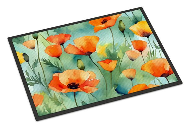California California Poppies In Watercolor Doormat Front Door Mat Indoor Outdoor Rugs For Entryway, Non Slip Washable Low Pile, 24H X 36W_maomaolike.com