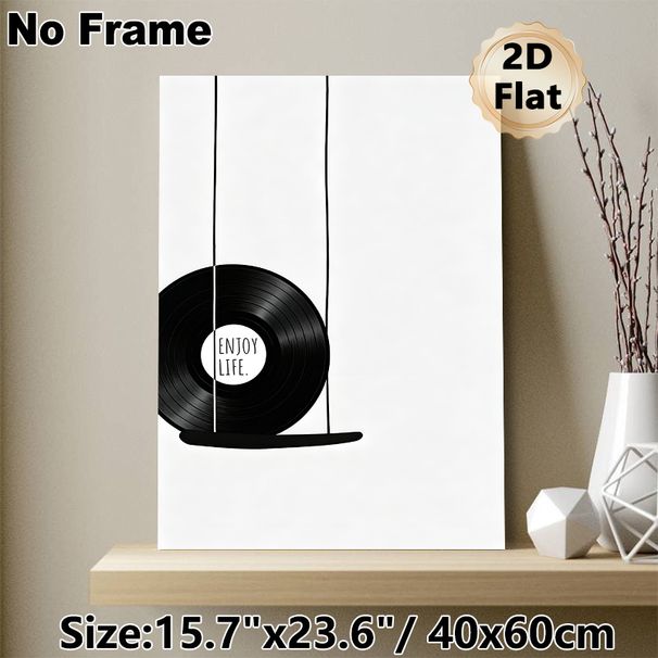 Vinyl Record Themed Painting Poster, Minimalist Black & White Graphic Poster, Stylish Music-inspired Decor With "Enjoy Life" Quote, Ideal For Living_maomaolike.com