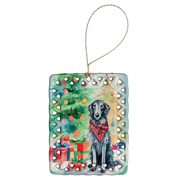 Scottish Deerhound Christmas Porcelain Ornament Christmas Tree Hanging Decorations For Home Christmas Holiday, Rectangle, Gift, Multicolor_maomaolike.com