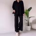 Women's Clothing autumn new solid color polo collar line pattern slim lazy style suit for women_maomaolike.com