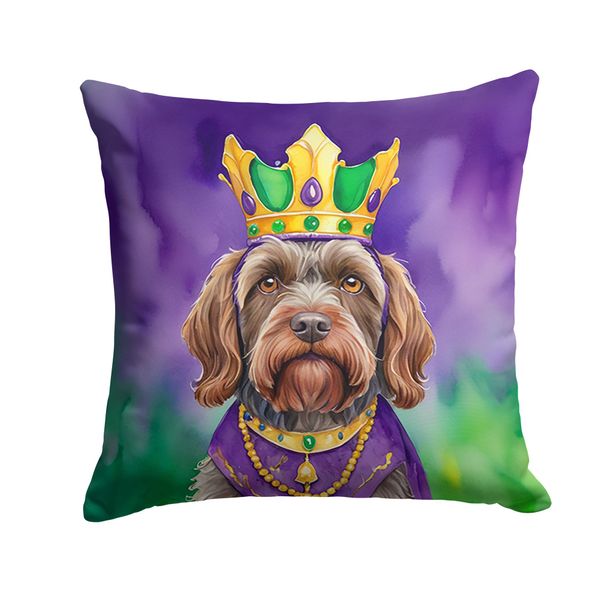 Wirehaired Pointing Griffon King Of Mardi Gras Throw Pillow Machine Washable, Indoor Outdoor Decorative Pillow For Couch, Bed Or Patio, 18Hx18W_maomaolike.com