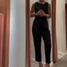 Women's Clothing solid color round neck button top temperament straight pants suit_maomaolike.com