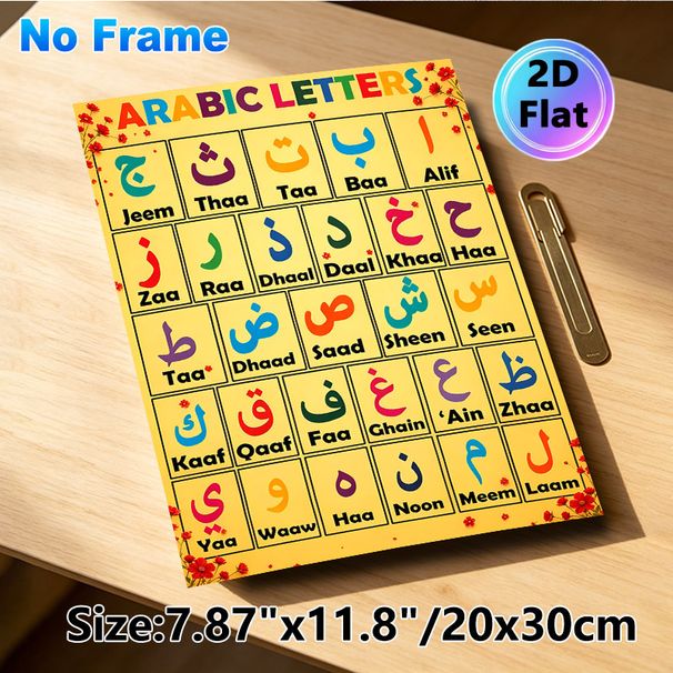 Arabic Letters Themed Painting Poster, Colorful Alphabet Chart Poster, Clear Bilingual Letter Display For Arabic Language Learning, Ideal For Study_maomaolike.com