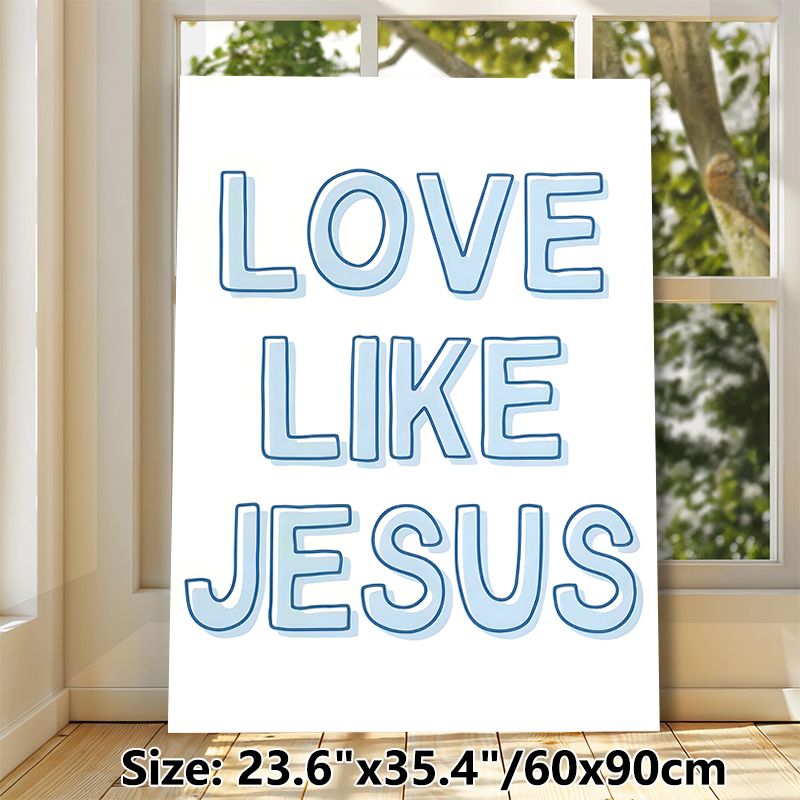 "Love Like Jesus" Religious Painting Poster, Soft Blue Minimalist Typographic Poster, Warm Spiritual Message Suitable For Home, Living Room Or Prayer_maomaolike.com