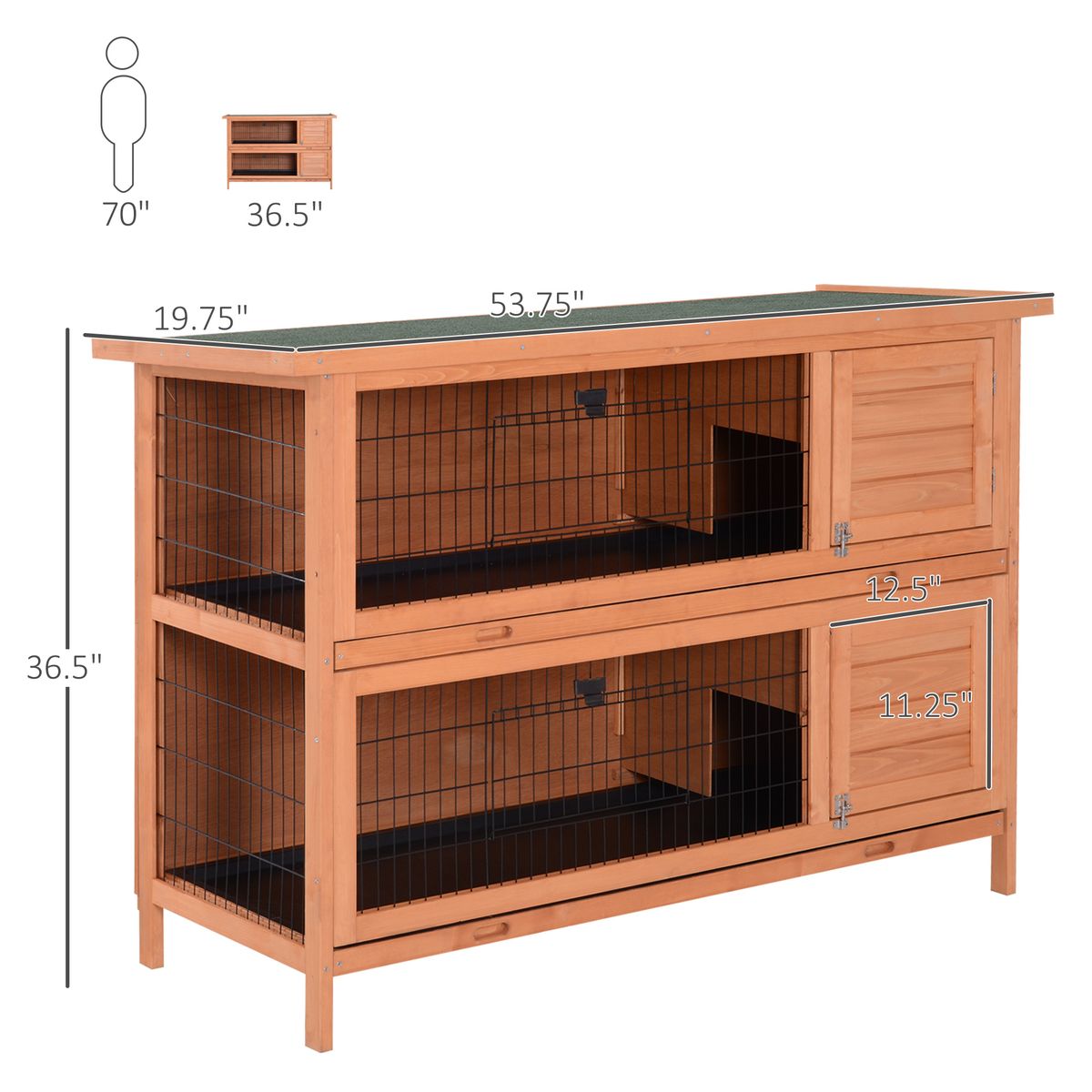 54" 2-Story Large Rabbit Hutch Bunny Cage Wooden Pet House Small Animal Habitat With Lockable Doors, No Leak Tray And Waterproof Roof For Rabbits, Chickens, Ducks, Outdoor/Indoor Natural_maomaolike.com