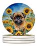 Brussels Griffon In Sunflowers Large Sandstone Coasters Pack Of 4 Absorbent Round Coasters Decor Gifts For Men Or Women, 4 In, Multicolor_maomaolike.com