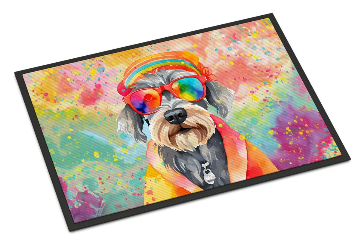 Schnauzer Hippie Dawg Doormat Front Door Mat Indoor Outdoor Rugs For Entryway, Non Slip Washable Low Pile, 24H X 36W_maomaolike.com