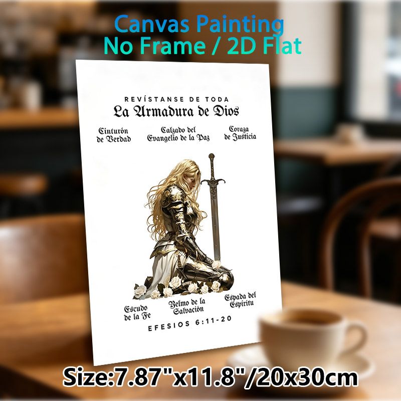 Armor Of God Religious Painting Poster, Elegant Vintage-style Female Knight In Armor Poster, Inspirational Biblical Verse Decor Suitable For Home_maomaolike.com