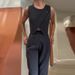 Women's Clothing solid color round neck button top temperament straight pants suit_maomaolike.com