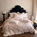 1 Jacquard Striped French Korean Style Fresh 100% Long-staple Cotton Four-piece Bedding Set With Lace Trim_maomaolike.com
