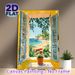 Coastal Window View Painting Poster, Vibrant Impressionist-style Poster, Scenic Seaside Beach With Lush Foliage & Potted Red Blooms, Brings Tranquil_maomaolike.com