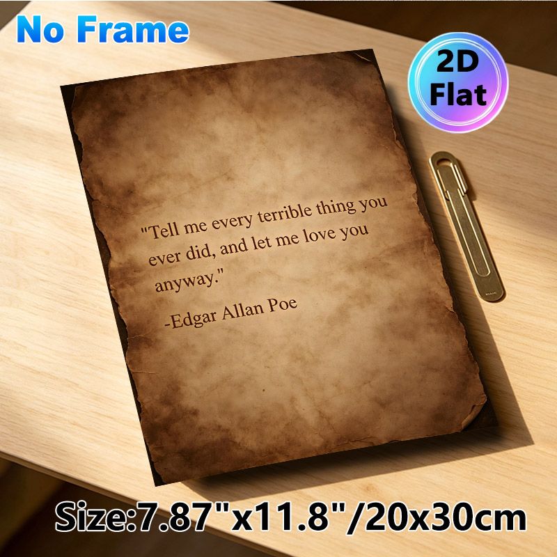 Edgar Allan Poe Quote Painting Poster, Vintage Aged Parchment-style Poster, Meaningful Love Quote Wall Art For Bedroom, Study Space_maomaolike.com