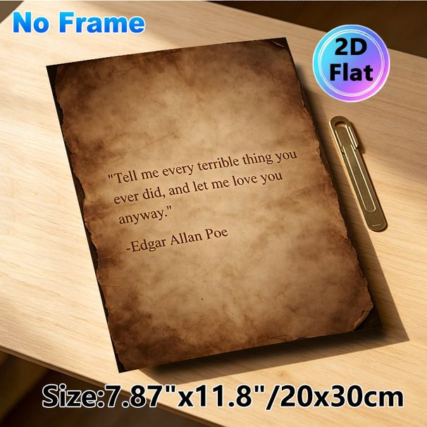 Edgar Allan Poe Quote Painting Poster, Vintage Aged Parchment-style Poster, Meaningful Love Quote Wall Art For Bedroom, Study Space_maomaolike.com