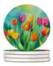 Tulips In Watercolor Large Sandstone Coasters Pack Of 4 Absorbent Round Coasters Decor Gifts For Men Or Women, 4 In, Multicolor_maomaolike.com