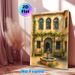 Mediterranean Courtyard Painting Poster, Soft Watercolor Style Charming Courtyard With Fountain & Vine Pergola Poster, Warm Tranquil Decor Ideal For_maomaolike.com