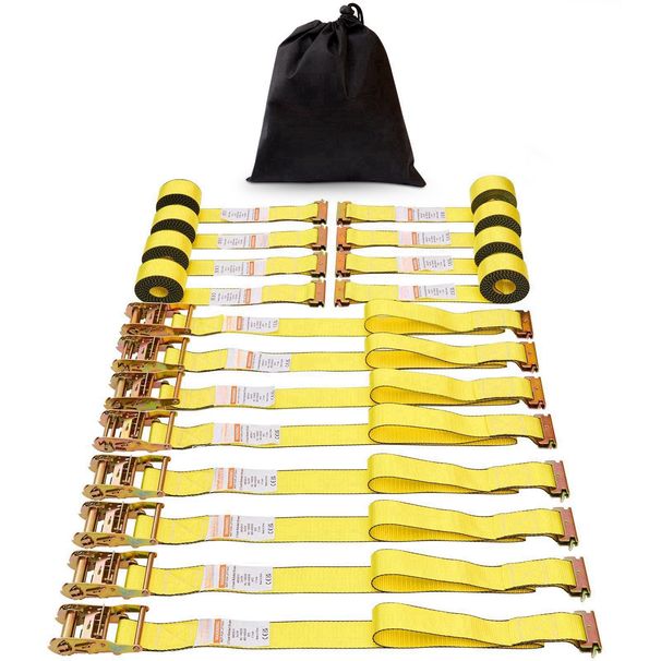 Ratchet Tie Down Straps (8PK), 4400 Lb Break Strength, E-Track Endless Ratchet With 8 Premium 2" X 15' Rachet Tie Downs Heavy Duty, For Moving Securing Cargo, Appliances, Lawn Equipment_maomaolike.com