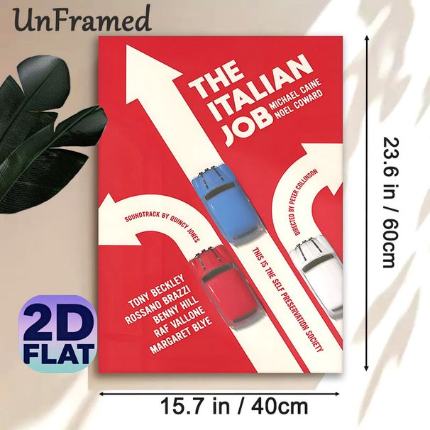 The Italian Job Movie Themed Painting Poster, Bold Retro Graphic Poster, Vintage Movie Art With Red, White & Blue Mini Cars On Arrow Paths, Ideal For_maomaolike.com