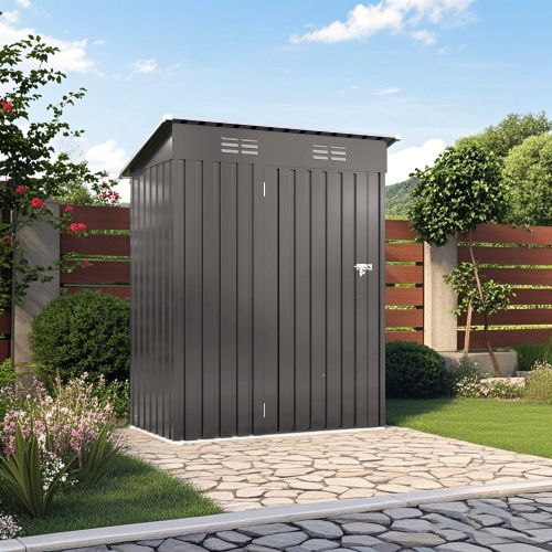 5X3 FT Metal Outdoor Storage Shed, Tool Shed With Pitched Roof And Lockable Door Compact Metal Tool Shed For Garden, Backyard, Patio, Everyday Sundries And Bike Storage, Gray_maomaolike.com