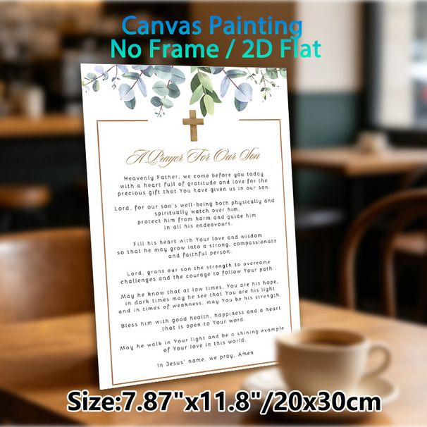 A Prayer For Our Son Painting Poster, Soft Watercolor Eucalyptus & Cross Accented Poster, Inspirational Religious Prayer Text, Ideal For Home Bedroom_maomaolike.com