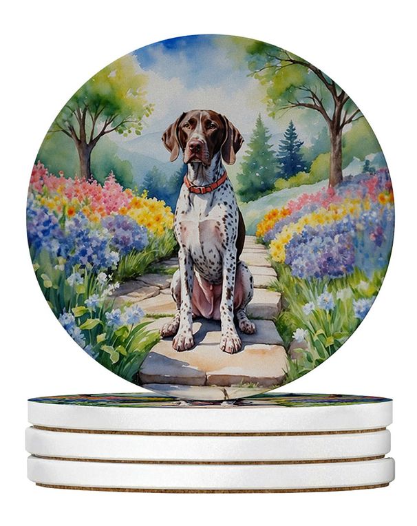 German Shorthaired Pointer Spring Path Large Sandstone Coasters Pack Of 4 Absorbent Round Coasters Decor Gifts For Men Or Women, 4 In, Multicolor_maomaolike.com