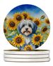 Tibetan Terrier In Sunflowers Large Sandstone Coasters Pack Of 4 Absorbent Round Coasters Decor Gifts For Men Or Women, 4 In, Multicolor_maomaolike.com