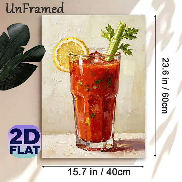 Bloody Mary Cocktail Painting Poster, Vibrant Impasto Oil Style Poster, Rich Red Cocktail With Lemon & Celery Garnish, Brings Artistic Flair To Home_maomaolike.com