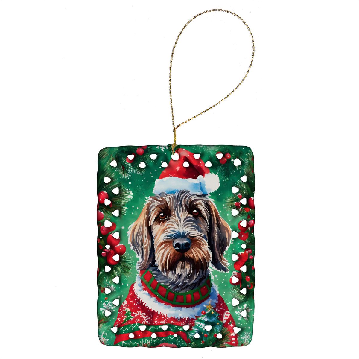 Wirehaired Pointing Griffon Christmas Porcelain Ornament Christmas Tree Hanging Decorations For Home Christmas Holiday, Rectangle, Gift, Multicolor_maomaolike.com