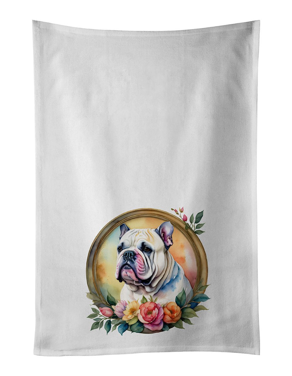 English Bulldog And Flowers Kitchen Towel Set Of 2 White Dish Towels Decorative Bathroom Hand Towel For Hand, Face, Hair, Yoga, Tea, Dishcloth, 19 X 28", White_maomaolike.com