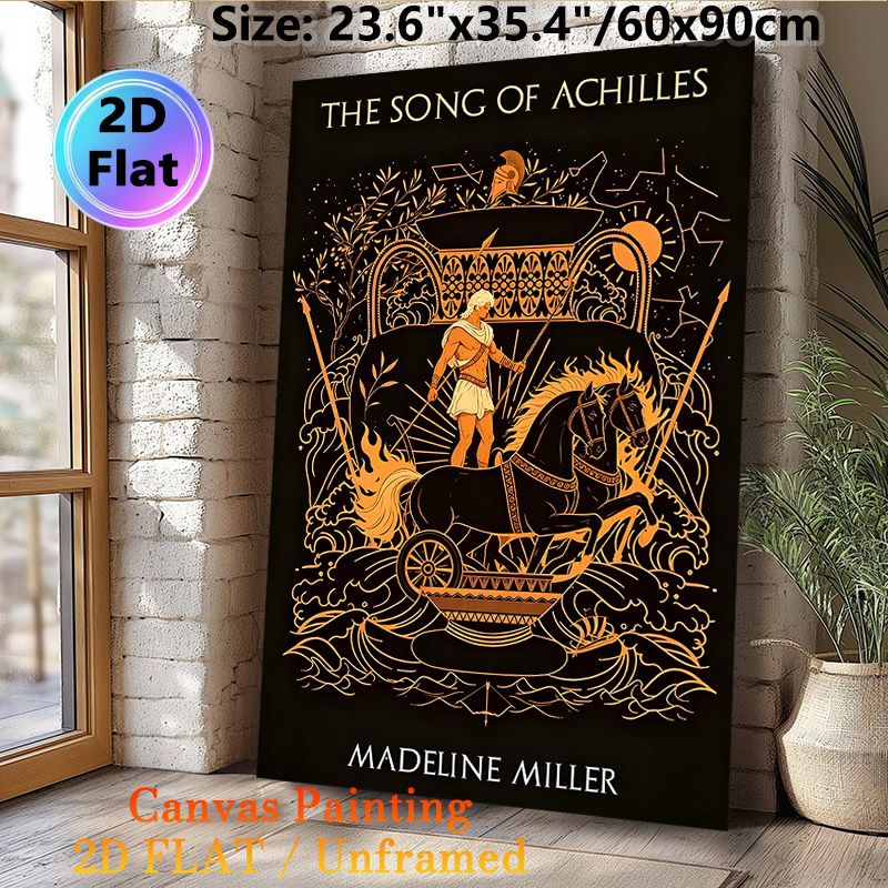 Achilles Greek Mythology Painting Poster, Vintage Line Art Orange-hued Chariot Scene Poster, Captivating Literary-inspired Decor Ideal For Living_maomaolike.com