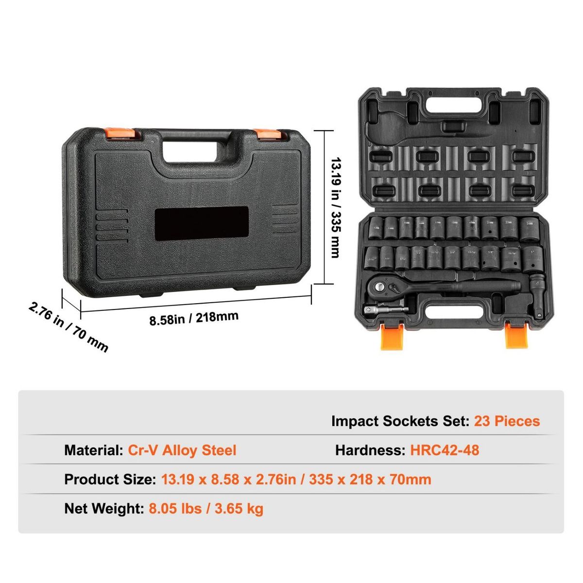 1/2 "drive Impact Socket Set, SAE And Metric 6-point Cr-V Steel With Ratchet Handle And Housing For Car, Truck And Home Repairs SAE (7/16" -1 ") And Metric (13-24mm) 2 Style Options_maomaolike.com