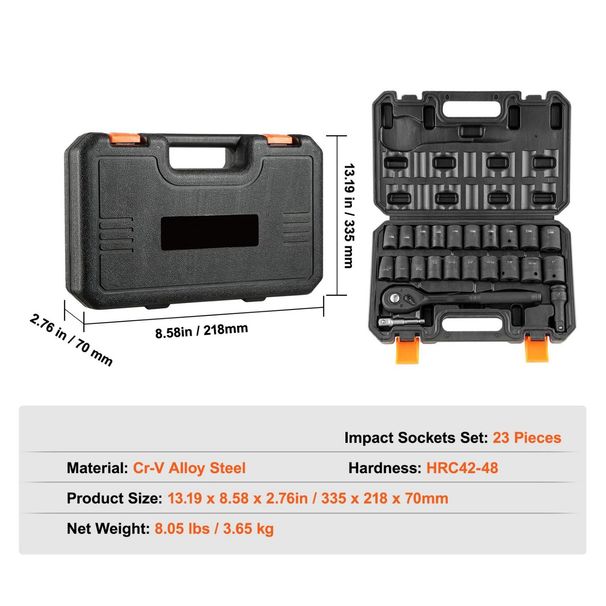 1/2 "drive Impact Socket Set, SAE And Metric 6-point Cr-V Steel With Ratchet Handle And Housing For Car, Truck And Home Repairs SAE (7/16" -1 ") And Metric (13-24mm) 2 Style Options_maomaolike.com