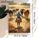 Ranch Cowboy Herding Cattle Painting Poster, Warm-toned Rustic Oil Painting Style Poster, Vivid Pastoral Scene, Ideal For Living Room & Farmhouse_maomaolike.com