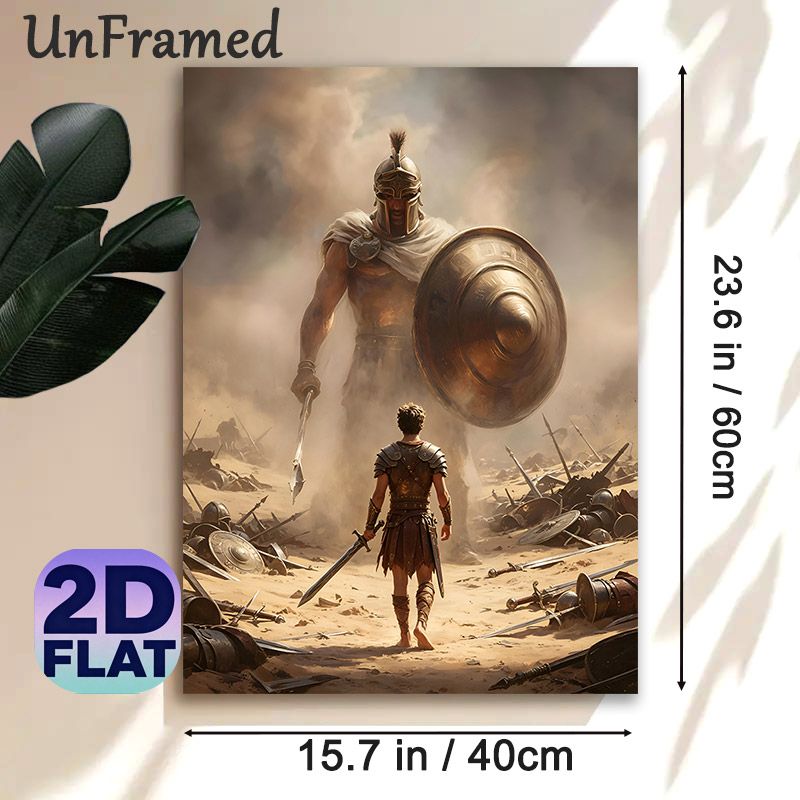 Mythological Warrior Painting Poster, Dramatic Realistic Battlefield Confrontation Poster, Immersive Mythic Combat Art Piece For Home, Game Room Decor_maomaolike.com