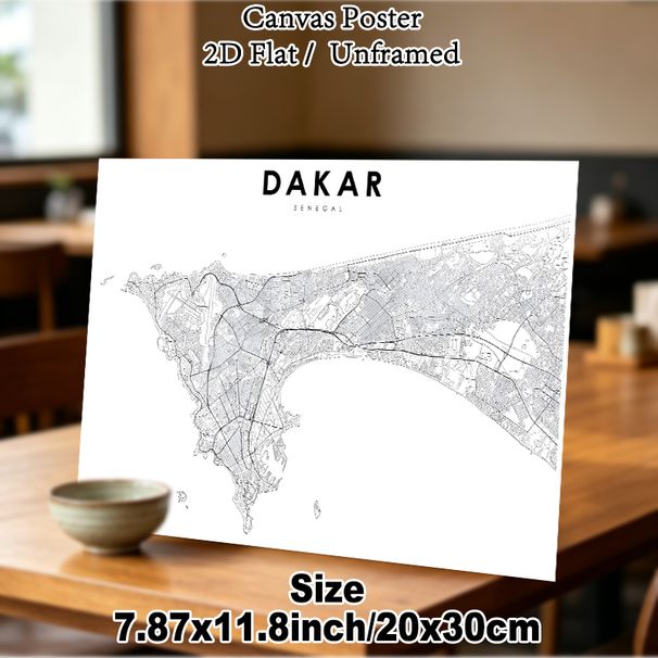 Dakar City Map Painting Poster, Minimalist Monochrome Line Art Poster, Clear Detailed Urban Layout For Refined Wall Decor Suitable For Home Office_maomaolike.com