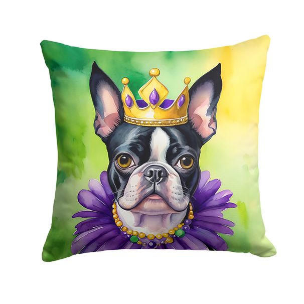 Boston Terrier King Of Mardi Gras Throw Pillow Machine Washable, Indoor Outdoor Decorative Pillow For Couch, Bed Or Patio, 18Hx18W_maomaolike.com