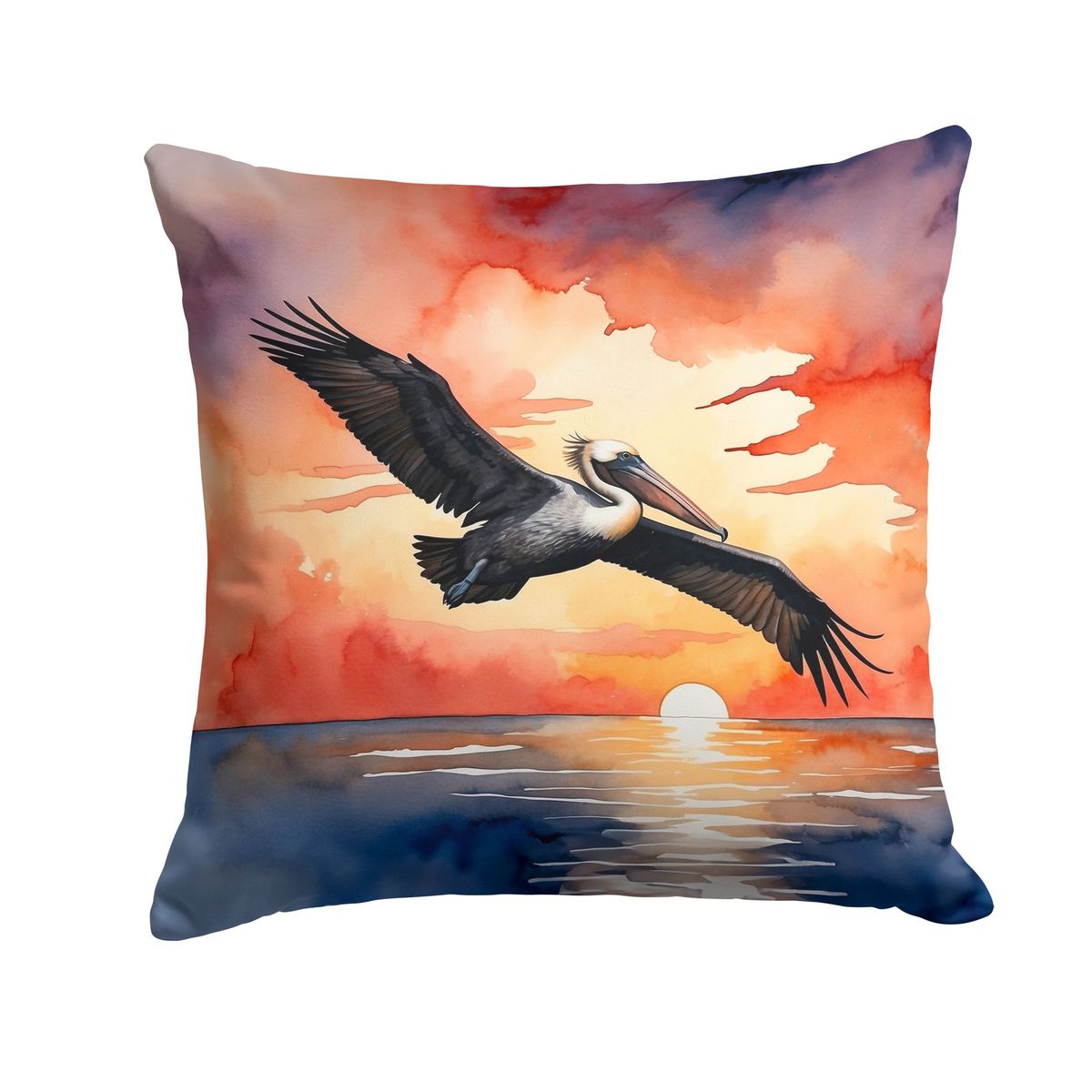 Pelican Fiery Sunset Throw Pillow Machine Washable, Indoor Outdoor Decorative Pillow For Couch, Bed Or Patio, 18Hx18W_maomaolike.com