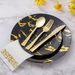 175-Piece Elegant Marble-Look Plastic Dinnerware Set With Gold Trim - Includes Black/White Plates, 10/12 Cutlery, 9oz_maomaolike.com