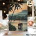 Sri Lanka Tropical River Landscape Painting Poster, Warm-toned Serene Scenery Poster, Features Elephant Wading In River, Palm Trees & Riverside Huts_maomaolike.com